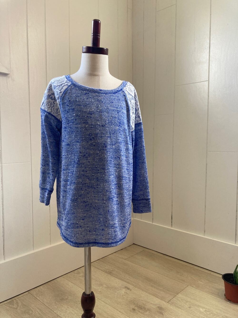 Justice Blue and Lace Lightweight Pullover Sweater, Size 12